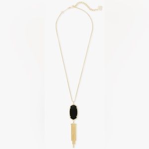 Kendra Scott Rayne Gold Long Pendant Necklace in Black Opaque Glass